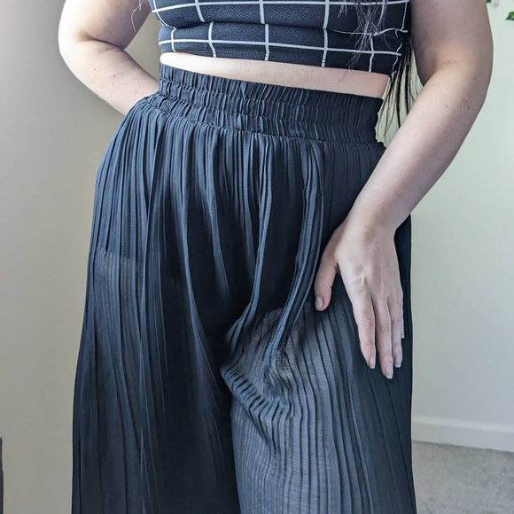 Forever 21 Pants - Forever 21 Sheer Pleated High Waist Palazzo Pants Summer Spring Classic Chic